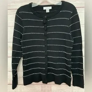 Christopher Banks Sweaters Euc Christopher Banks Button Down Knit Cardigan Sweater Black White Medium Poshmark